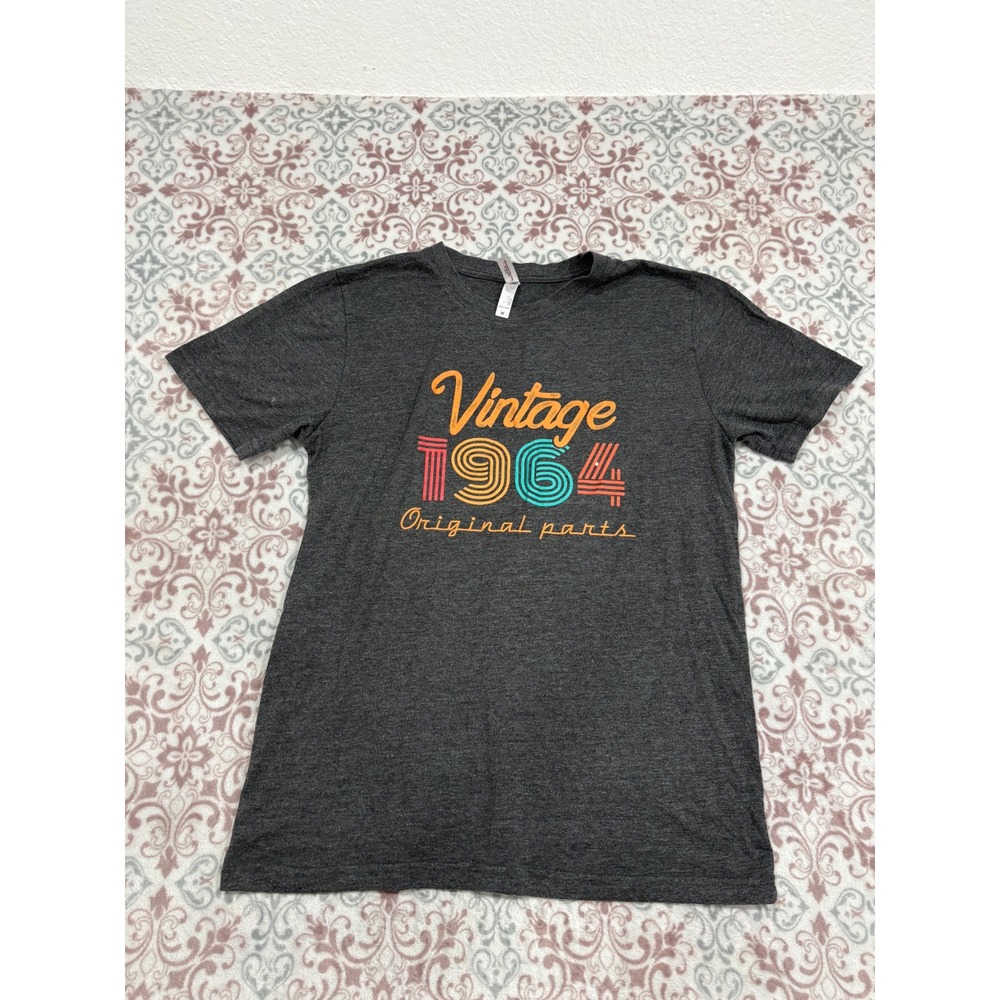 Birthflowers Mens Vintage 1964 Original Parts T-Shirt Charcoal Heather Grey M